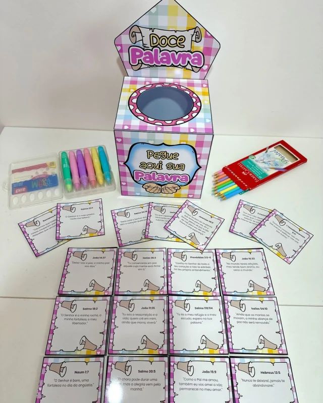 ✨ Doce Palavra ✨

🥰 Caixa com versículos Bíblicos para você tornar o dia de alguém abençoado. Você pode colar bis ou
bombom nas fichas.

🤩 O arquivo vai com caixa para guardar as fichas e 54 fichas com versículos diferentes.

✅ O arquivo vai em PDF, pronto para impressão.

💰R$6,00

🛍️ Para adquirir comente “eu quero”, chame no direct ou acesse a loja na bio.
.
.
.
#prof #professor #professora #pedagoga #pedagogo #pedagogia #profporamor #profcriativa #educacao #educacaoinfantil #ensino #ensinofundamental