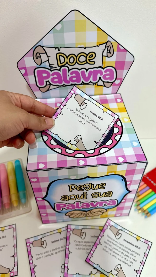 ✨ Doce Palavra ✨

🥰 Caixa com versículos Bíblicos para você tornar o dia de alguém abençoado. Você pode colar bis ou
bombom nas fichas.

🤩 O arquivo vai com caixa para guardar as fichas e 54 fichas com versículos diferentes.

✅ O arquivo vai em PDF, pronto para impressão.

💰R$6,00

🛍️ Para adquirir comente “eu quero”, chame no direct ou acesse a loja na bio.
.
.
.
#prof #professor #professora #pedagoga #pedagogo #pedagogia #profporamor #profcriativa #educacao #educacaoinfantil #ensino #ensinofundamental
